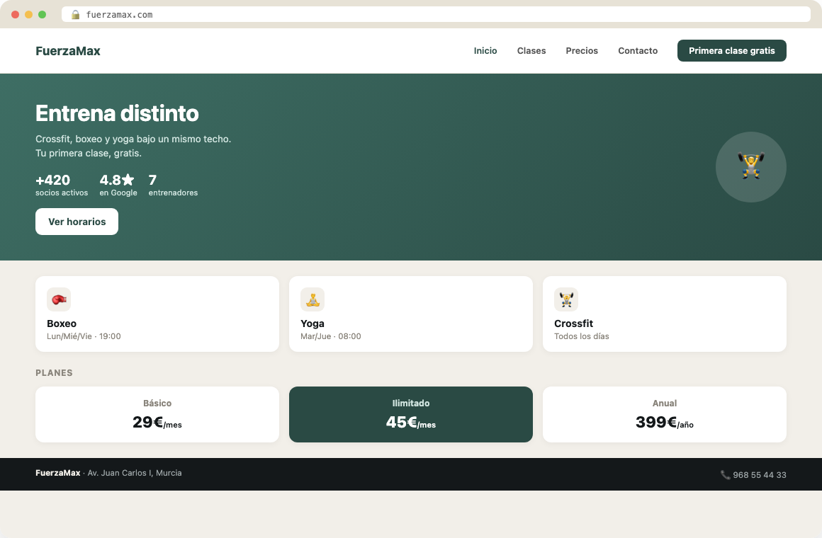 Ejemplo de web corporativa para FuerzaMax