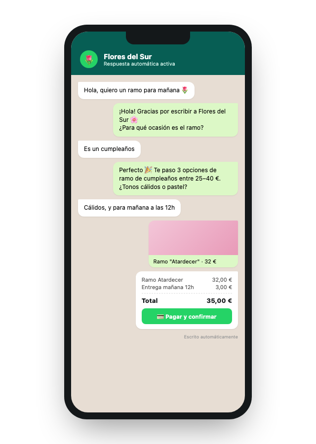 Ejemplo de chatbot de WhatsApp para Flores del Sur