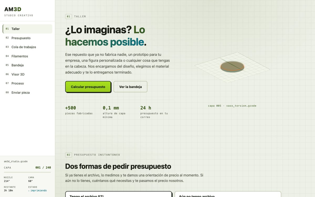 Captura de la web de AM3D Studio Creativo, taller de impresión 3D